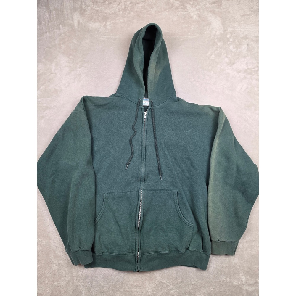 Vintage Cheetah Mervyns Full Zip Hoodie Mens M Green Heavy Fade USA Sweatshirt